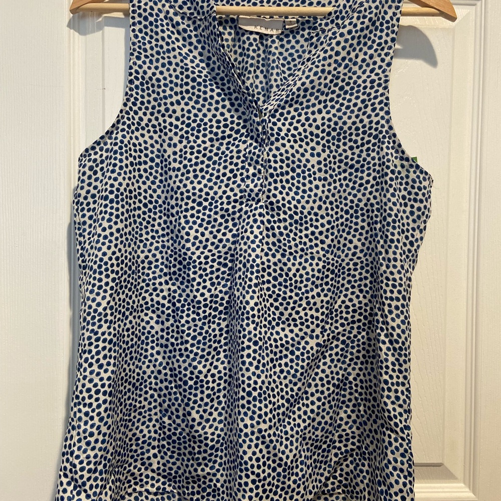 Kenar Navy and White Polka Dot Sleeveless V-Neck Camisole